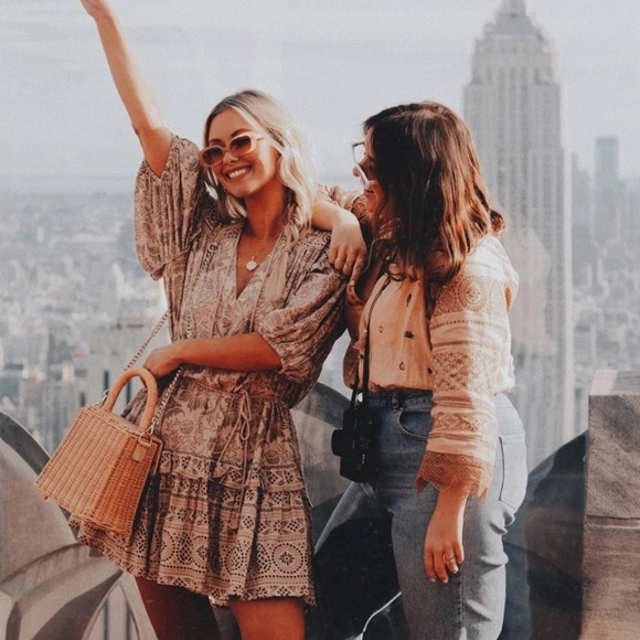 SOLD OUT Khaki Autumn Winds Boho Floral Mini Ruffle Dress - Picture 3 of 5